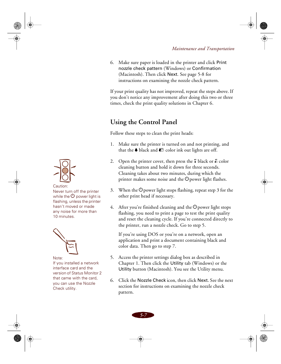Using the control panel | Epson 850 User Manual | Page 94 / 147