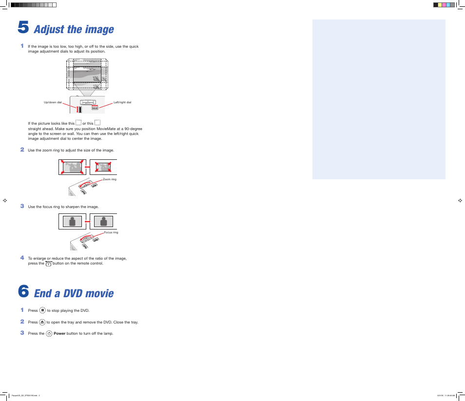 Adjust the image, End a dvd movie | Epson 30s Series User Manual | Page 4 / 6