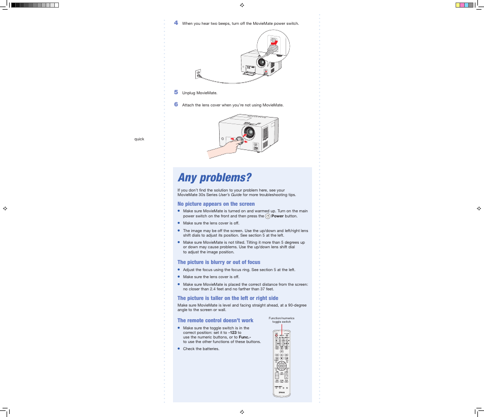 Any problems | Epson 30s Series User Manual | Page 5 / 6