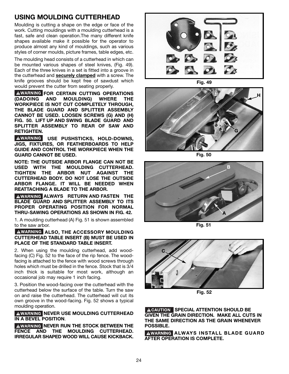 Using moulding cutterhead | Epson 36-714 User Manual | Page 24 / 32