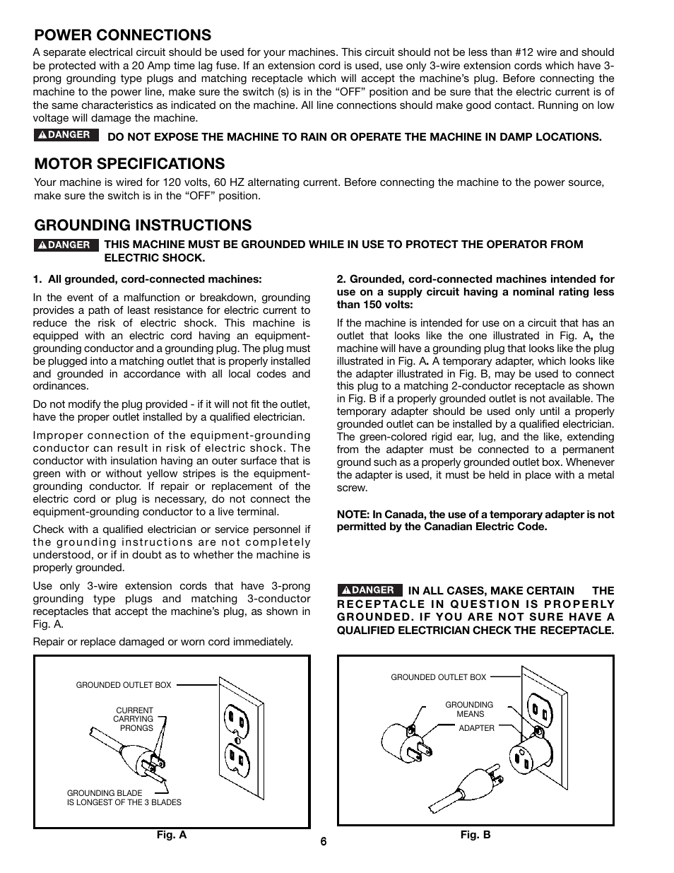 Power connections motor specifications, Grounding instructions | Epson 36-714 User Manual | Page 6 / 32
