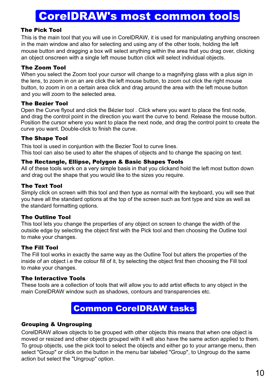 Coreldraw's most common tools, Common coreldraw tasks | Epson R1800 User Manual | Page 12 / 14