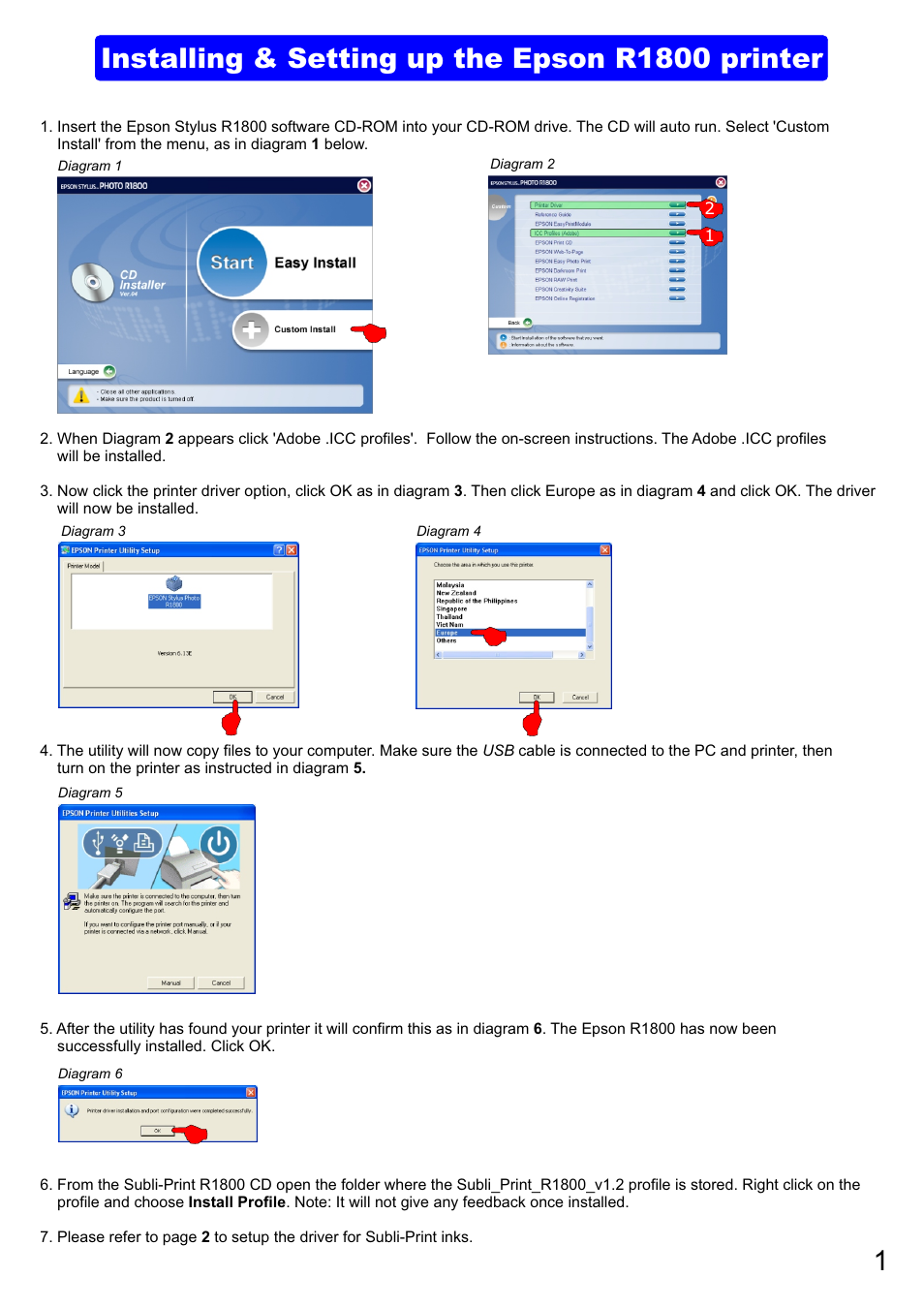 Installing & setting up the epson r1800 printer | Epson R1800 User Manual | Page 3 / 14