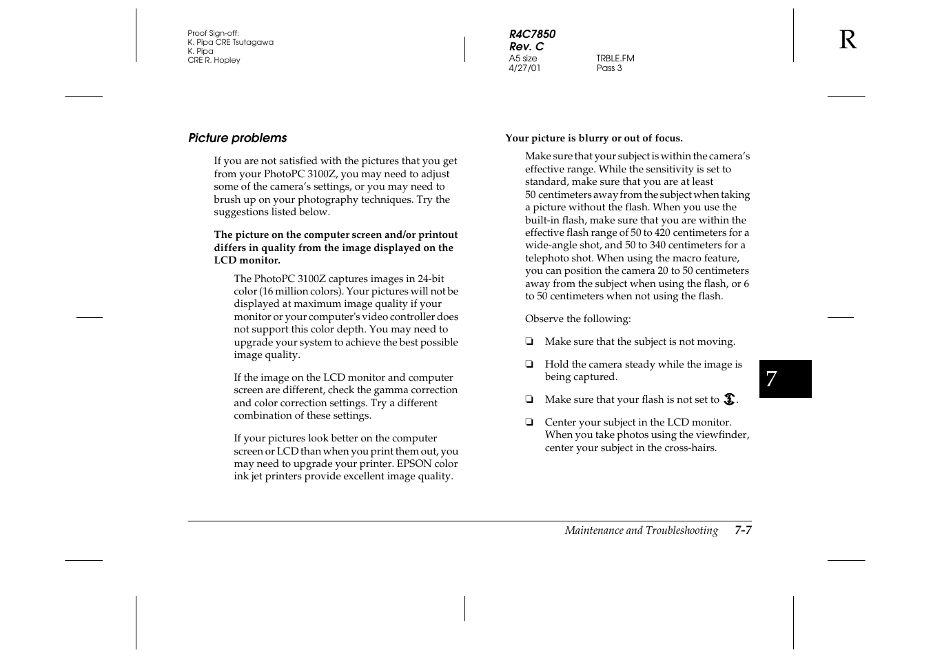 Picture problems, Picture problems -7 | Epson PhotoPC 3100Z User Manual | Page 115 / 143