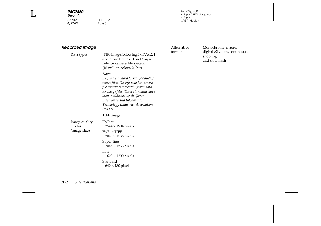 Recorded image | Epson PhotoPC 3100Z User Manual | Page 120 / 143