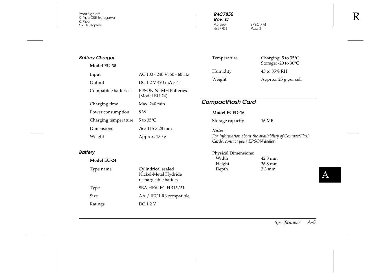 Battery charger, Battery, Compactflash card | Epson PhotoPC 3100Z User Manual | Page 123 / 143