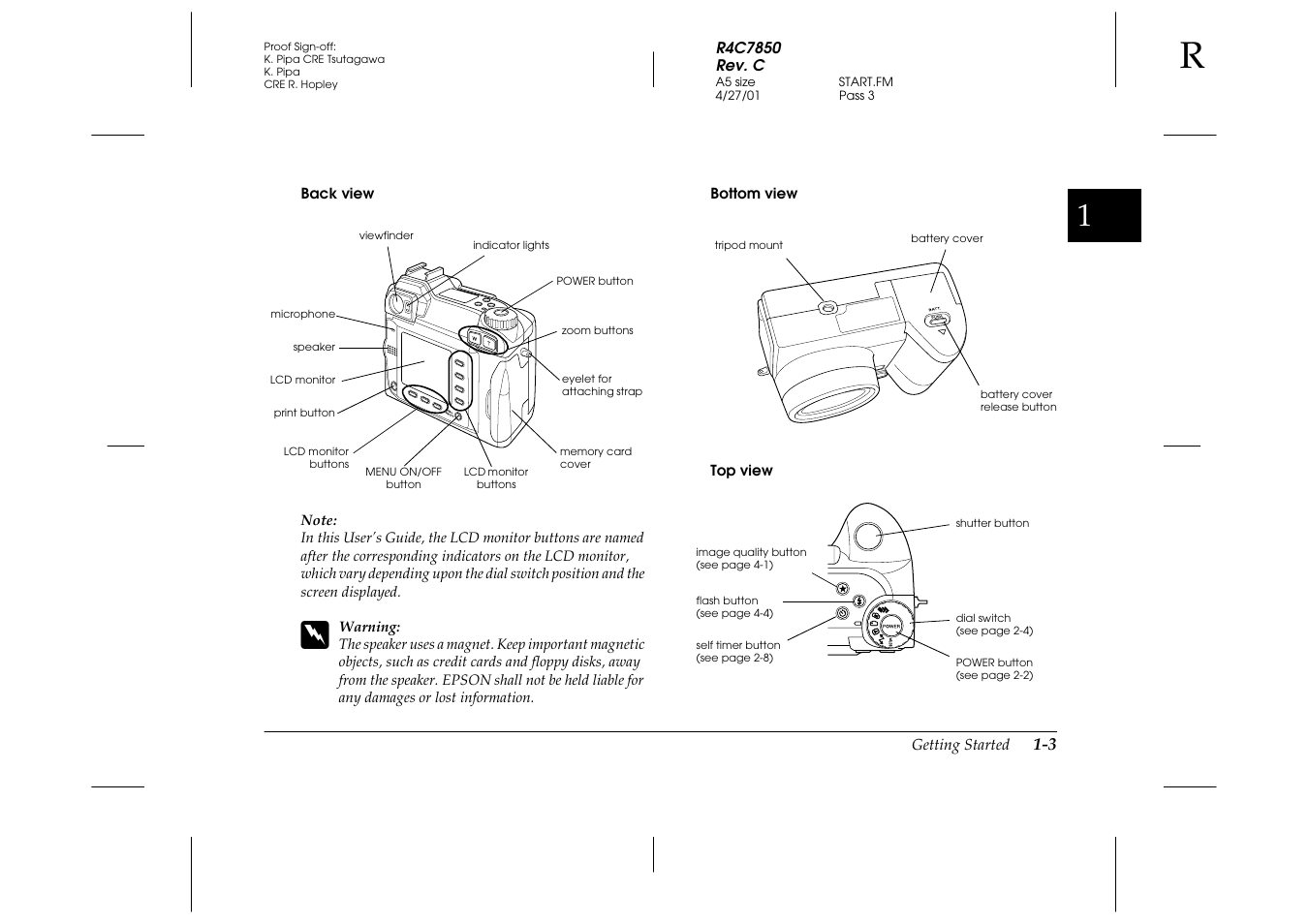 Back view, Bottom view, Top view | Epson PhotoPC 3100Z User Manual | Page 19 / 143