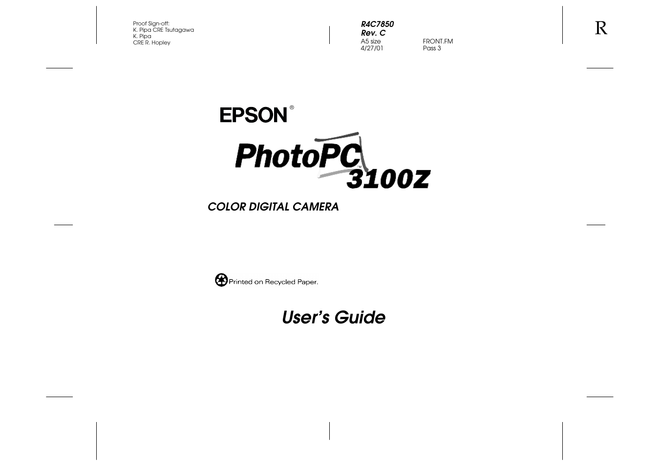 Copyright, User’s guide | Epson PhotoPC 3100Z User Manual | Page 3 / 143