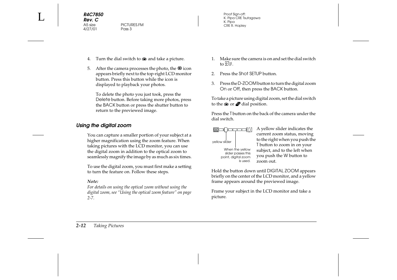 Using the digital zoom, Using the digital zoom -12 | Epson PhotoPC 3100Z User Manual | Page 42 / 143