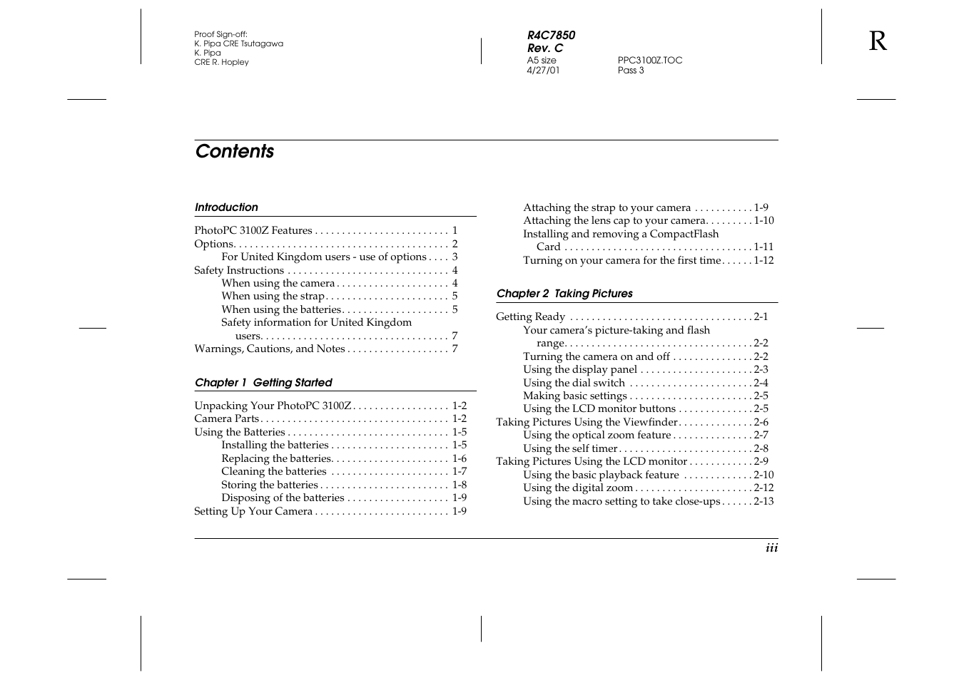 Epson PhotoPC 3100Z User Manual | Page 5 / 143