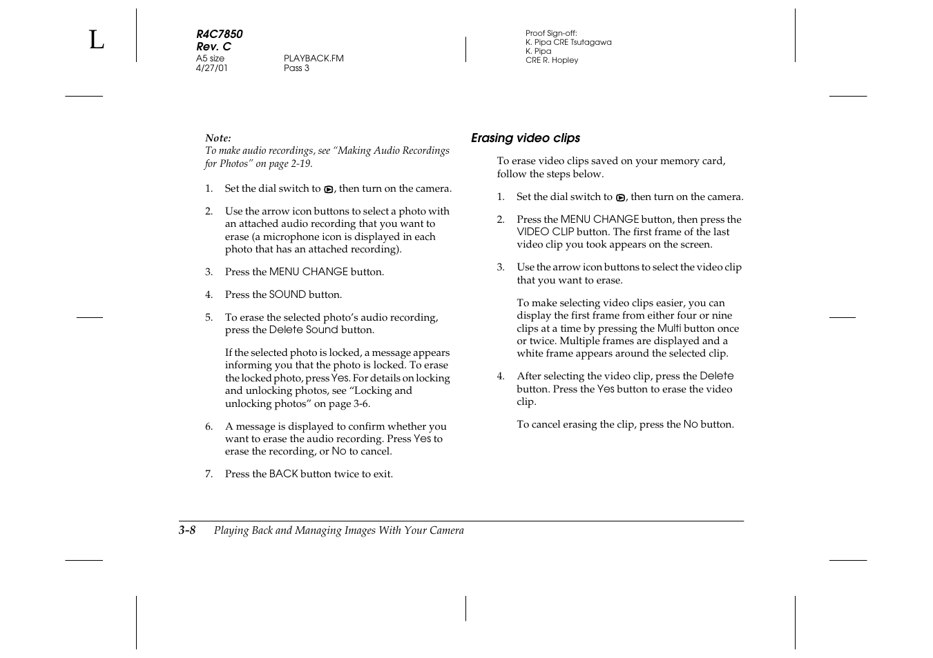 Erasing video clips, Erasing video clips -8 | Epson PhotoPC 3100Z User Manual | Page 60 / 143