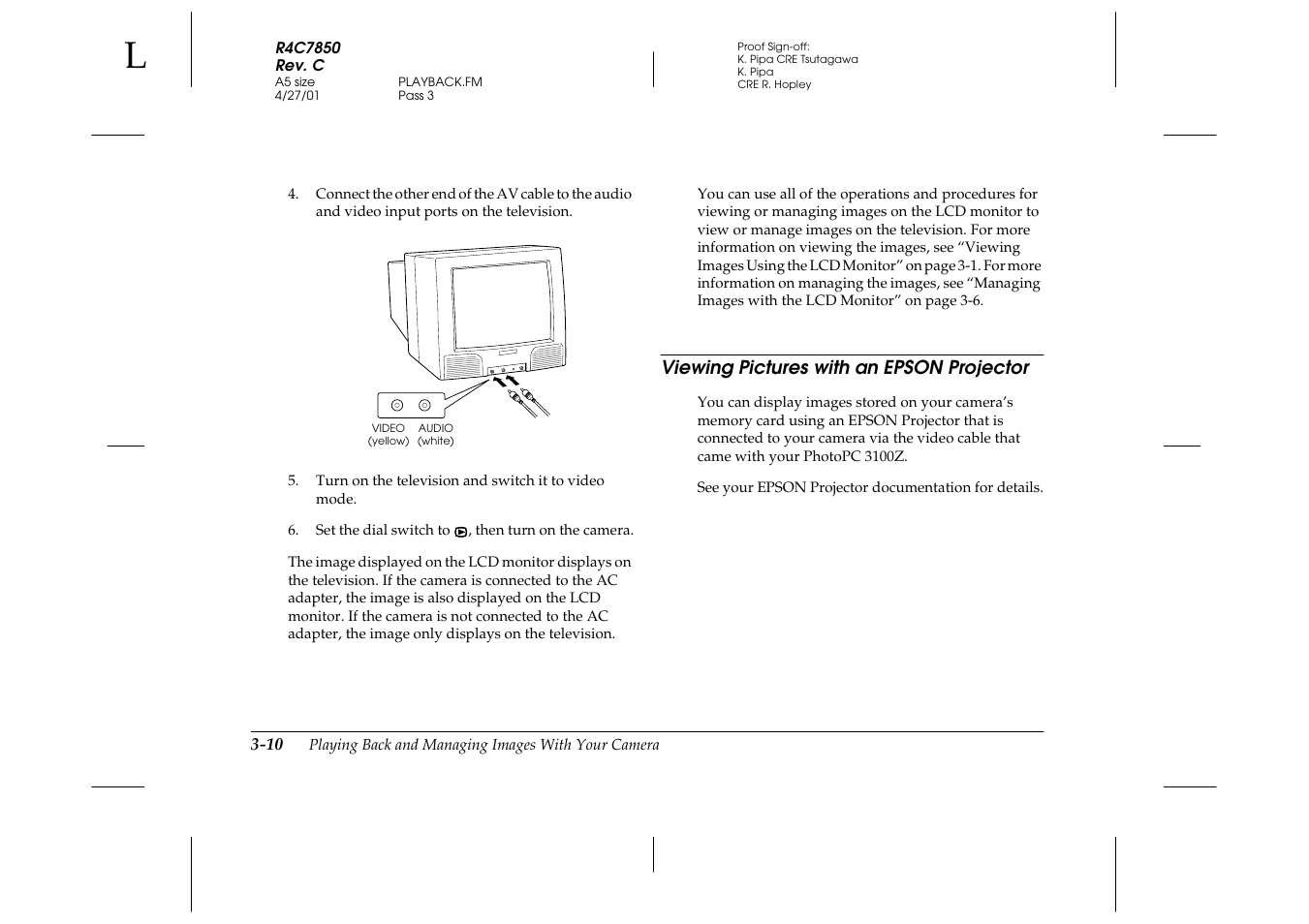 Viewing pictures with an epson projector, Viewing pictures with an epson projector -10 | Epson PhotoPC 3100Z User Manual | Page 62 / 143