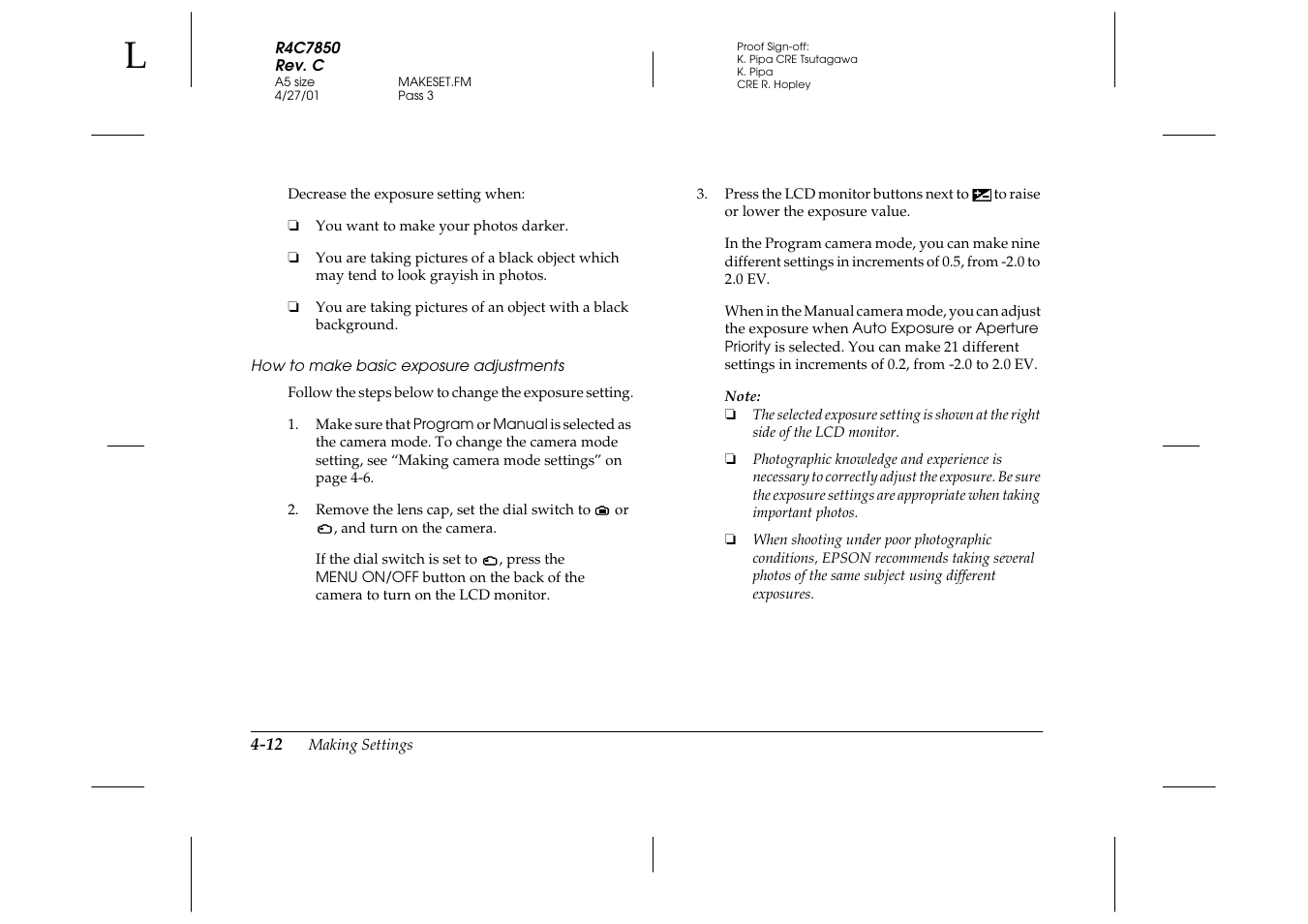 How to make basic exposure adjustments | Epson PhotoPC 3100Z User Manual | Page 74 / 143
