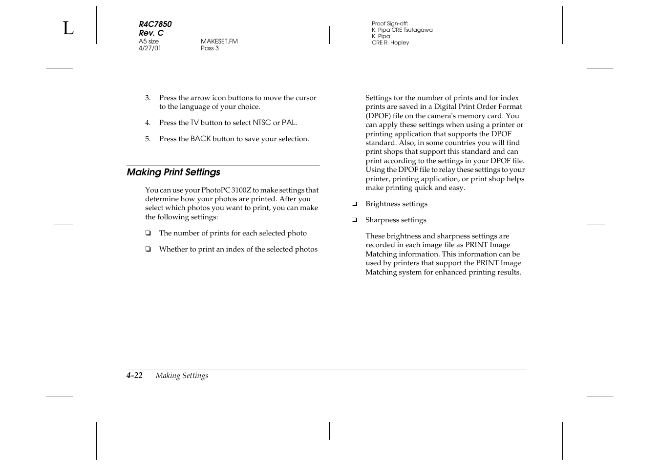 Making print settings, Making print settings -22 | Epson PhotoPC 3100Z User Manual | Page 84 / 143