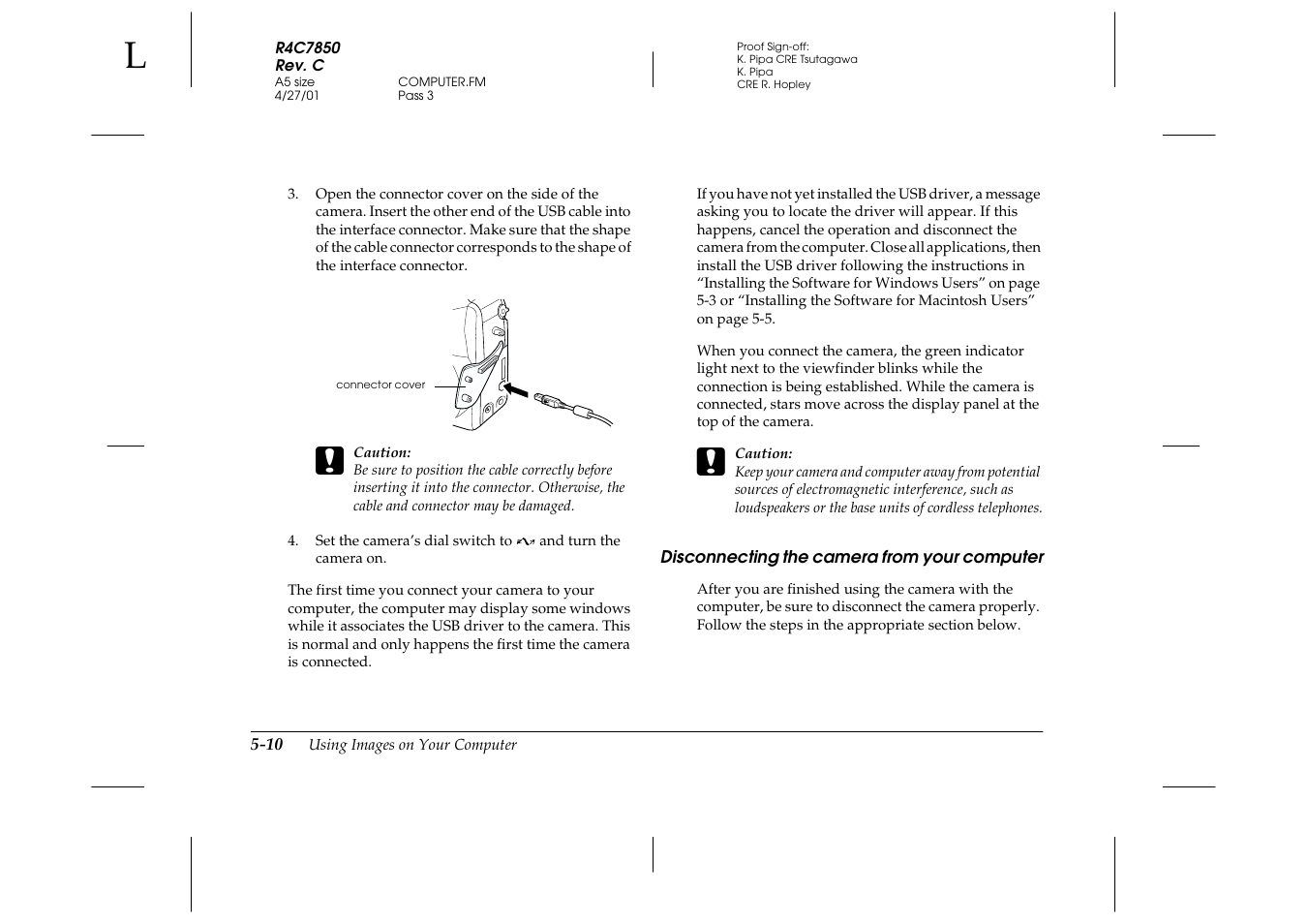 Disconnecting the camera from your computer, Disconnecting the camera from your, Computer -10 | Epson PhotoPC 3100Z User Manual | Page 96 / 143