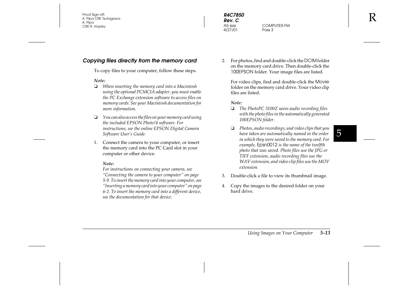 Copying files directly from the memory card, Copying files directly from the memory, Card -13 | Epson PhotoPC 3100Z User Manual | Page 99 / 143