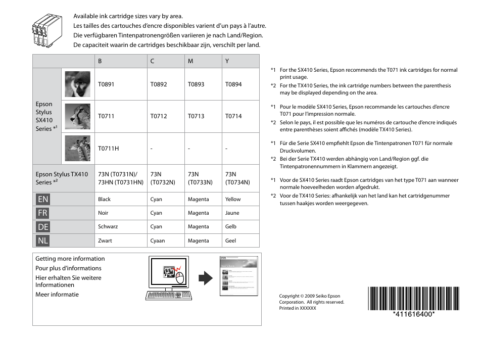 Epson TX410 User Manual | Page 68 / 68