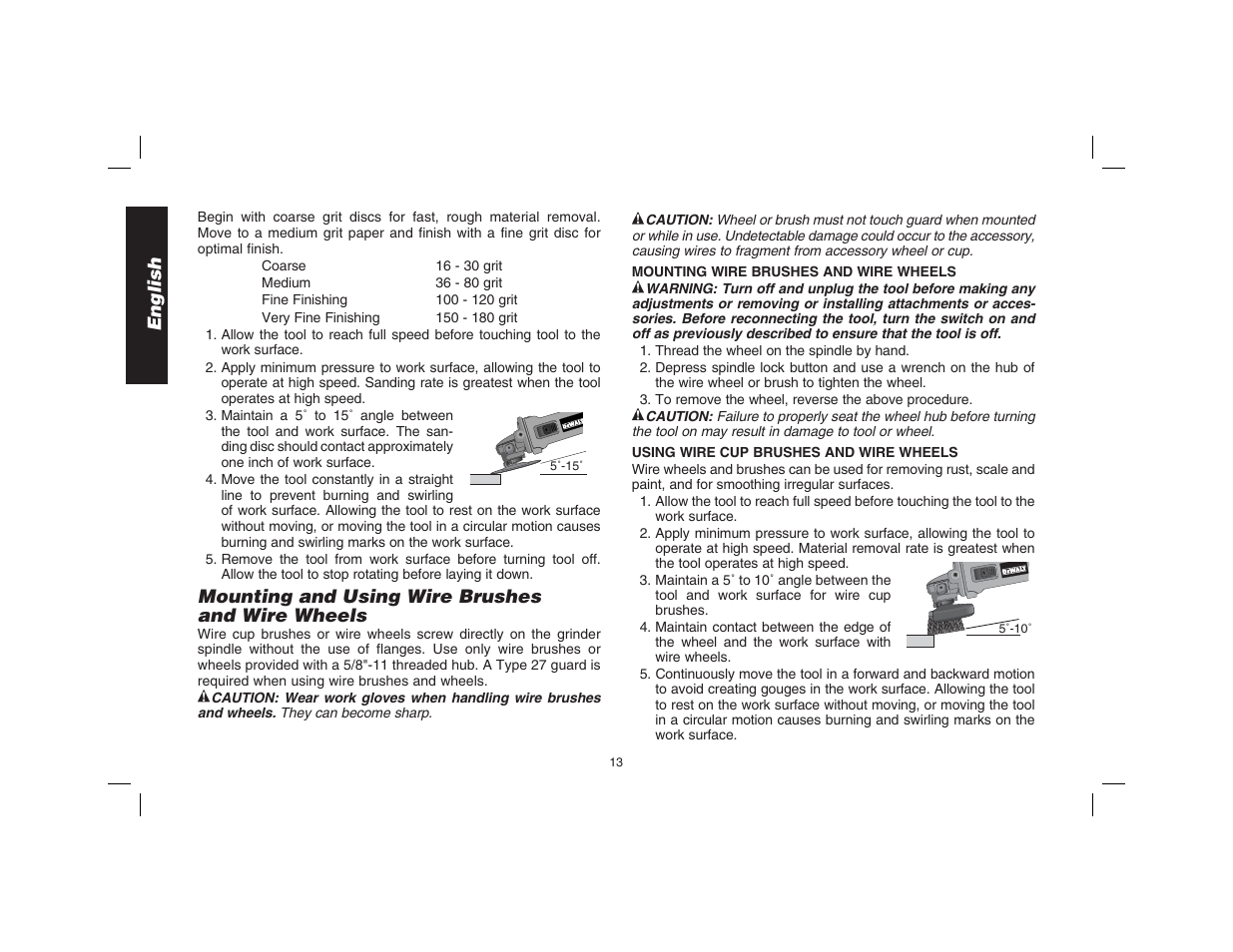 English, Mounting and using wire brushes and wire wheels | Epson D28114 User Manual | Page 14 / 56