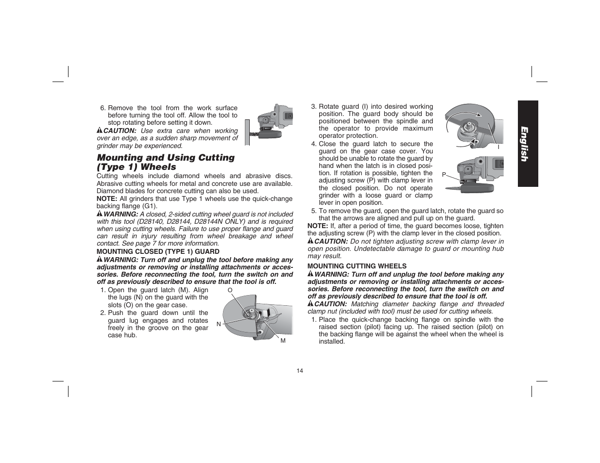English, Mounting and using cutting (type 1) wheels | Epson D28114 User Manual | Page 15 / 56