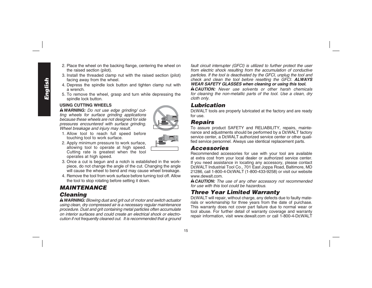 English, Maintenance cleaning, Lubrication | Repairs, Accessories, Three year limited warranty | Epson D28114 User Manual | Page 16 / 56