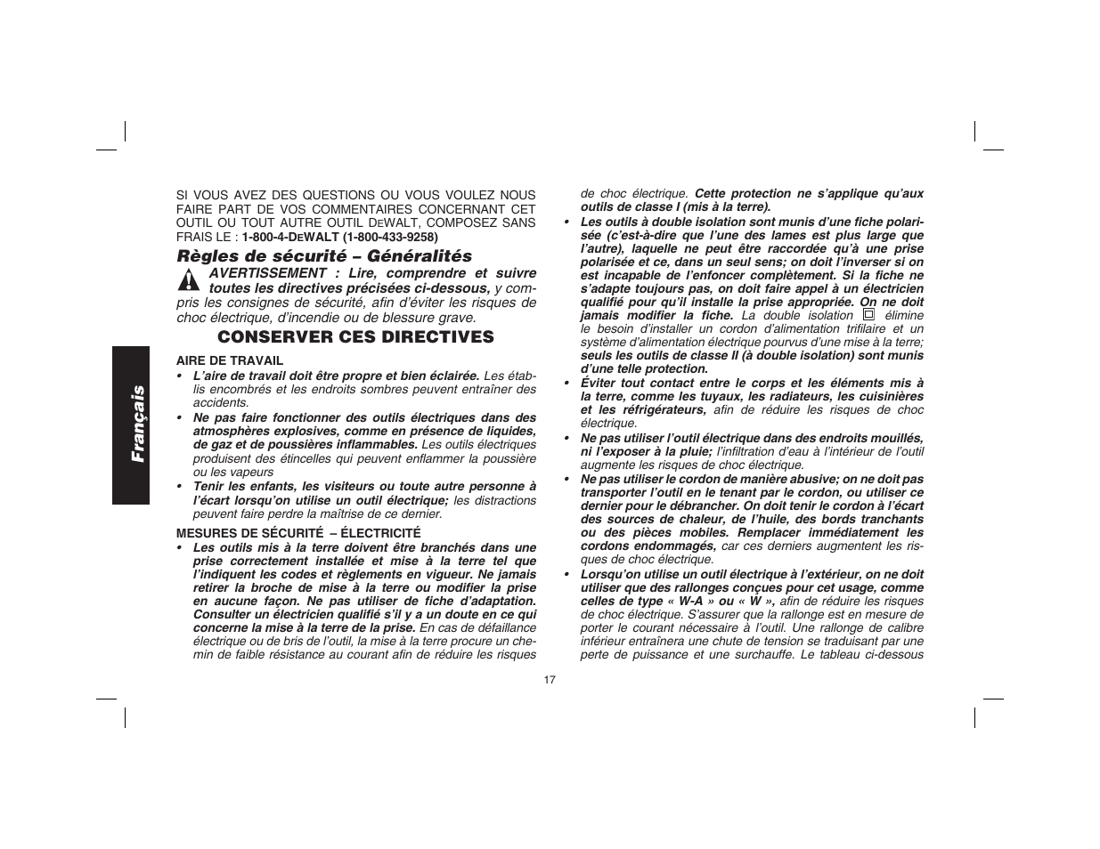 Français, Règles de sécurité – généralités, Conserver ces directives | Epson D28114 User Manual | Page 18 / 56