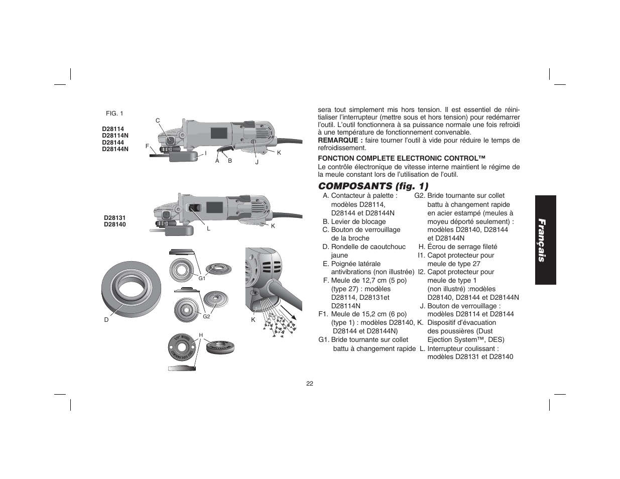 Français, Composants (fig. 1) | Epson D28114 User Manual | Page 23 / 56