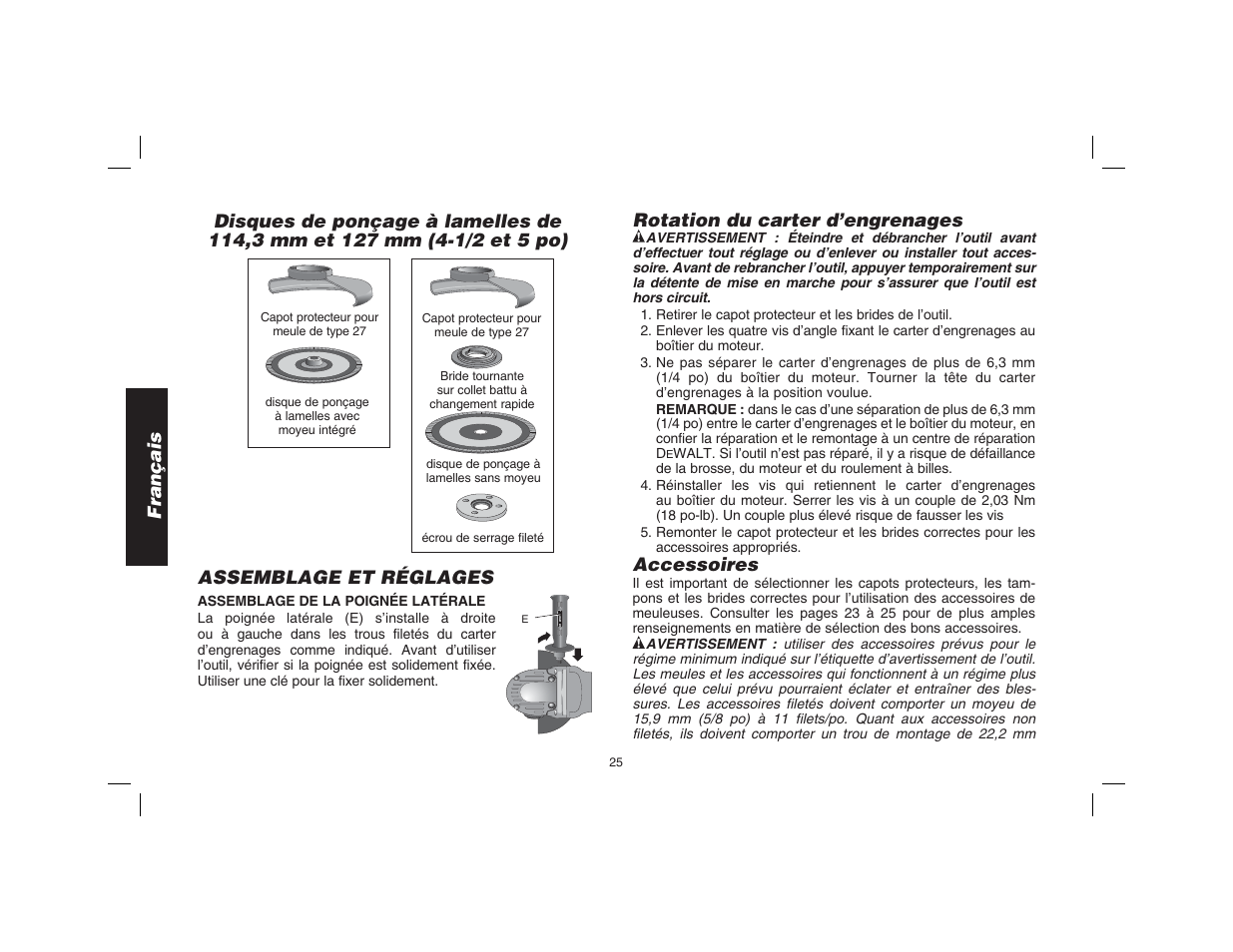 Français, Assemblage et réglages, Rotation du carter d’engrenages | Accessoires | Epson D28114 User Manual | Page 26 / 56