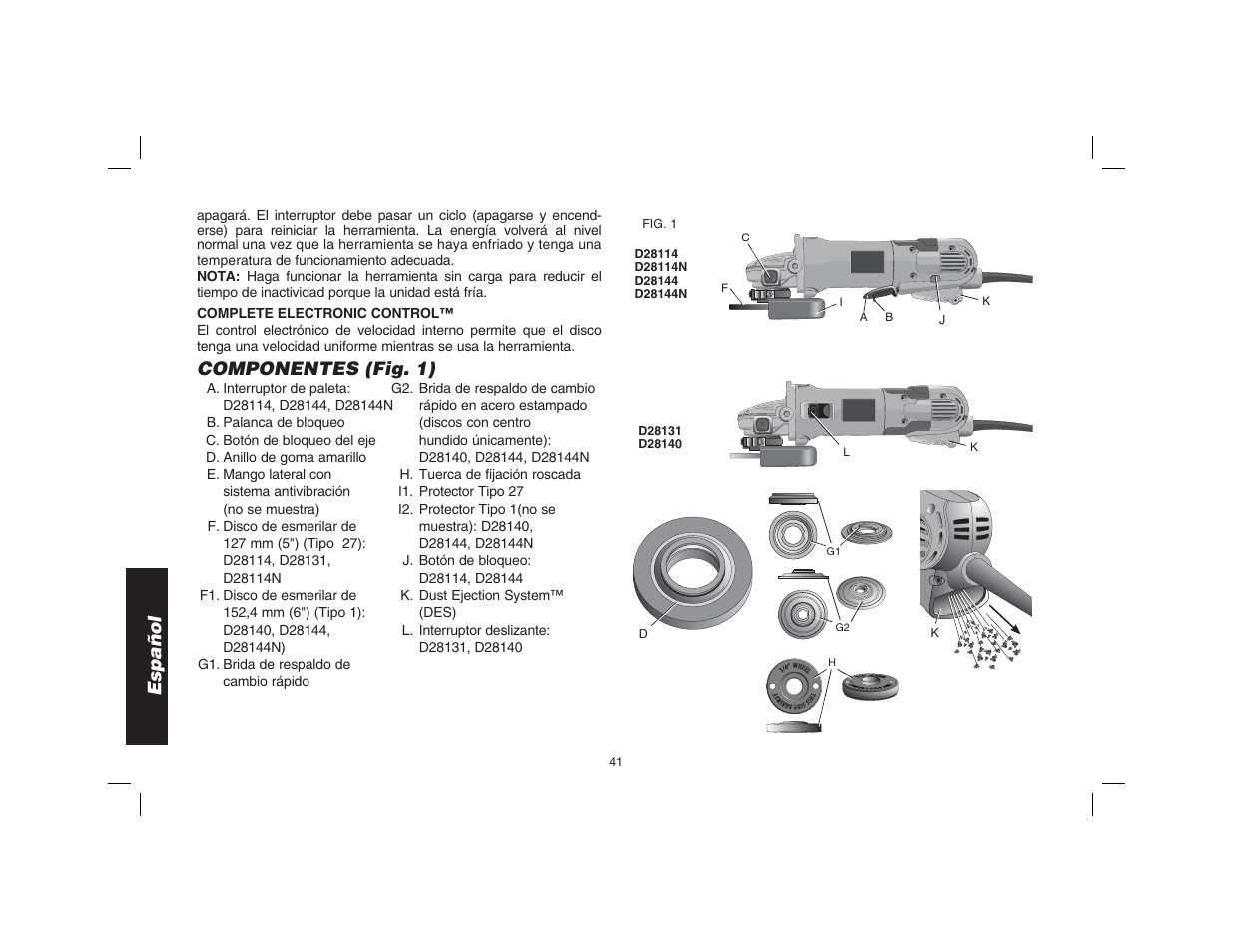 Español, Componentes (fig. 1) | Epson D28114 User Manual | Page 42 / 56