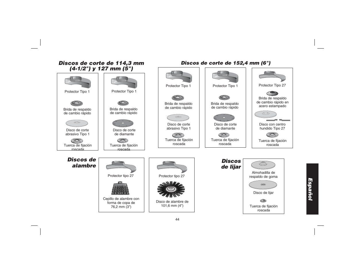Español, Discos de alambre, Discos de lijar | Epson D28114 User Manual | Page 45 / 56