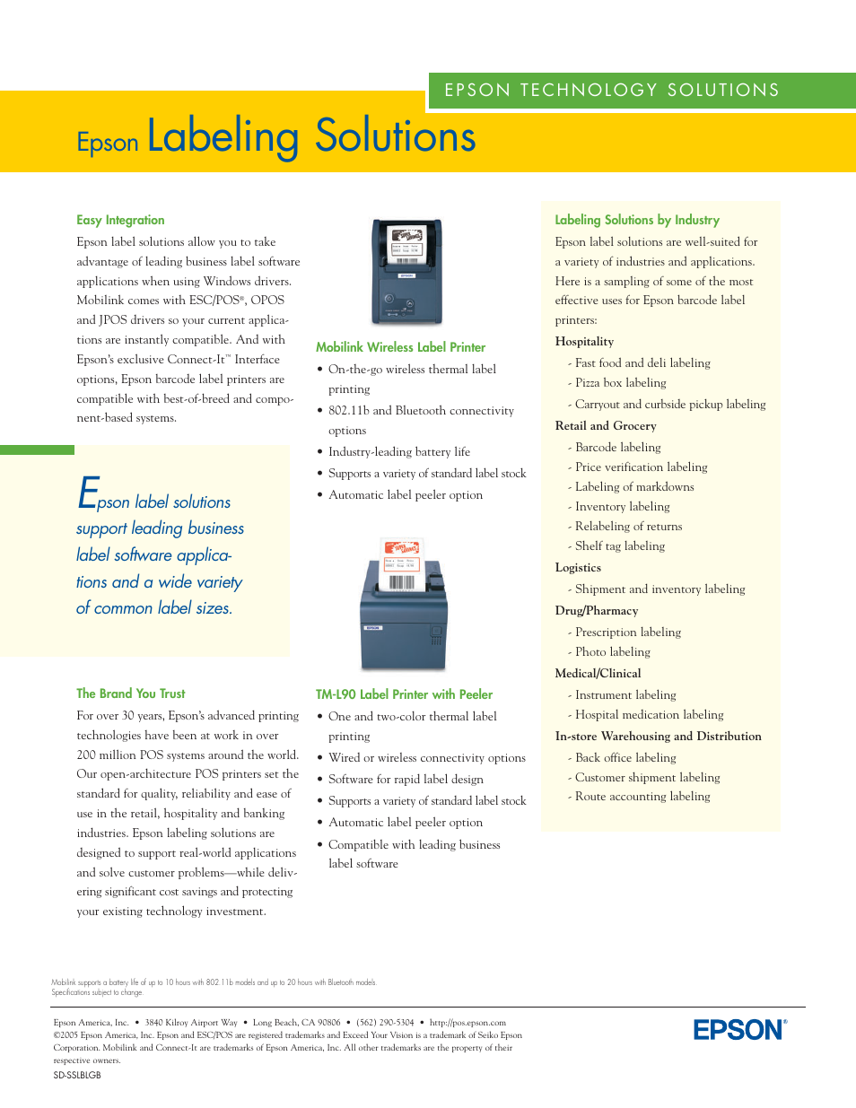 Labeling solutions, Epson | Epson SD-SSLBLGB User Manual | Page 2 / 2