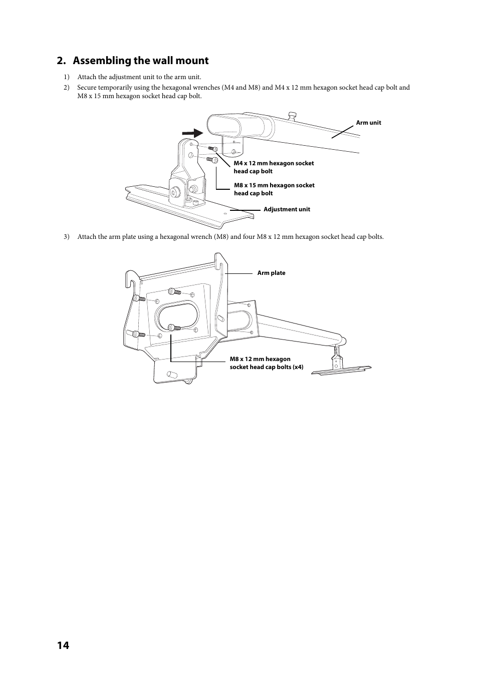 Assembling the wall mount, 14 2. assembling the wall mount | Epson ELPMB27 User Manual | Page 14 / 20