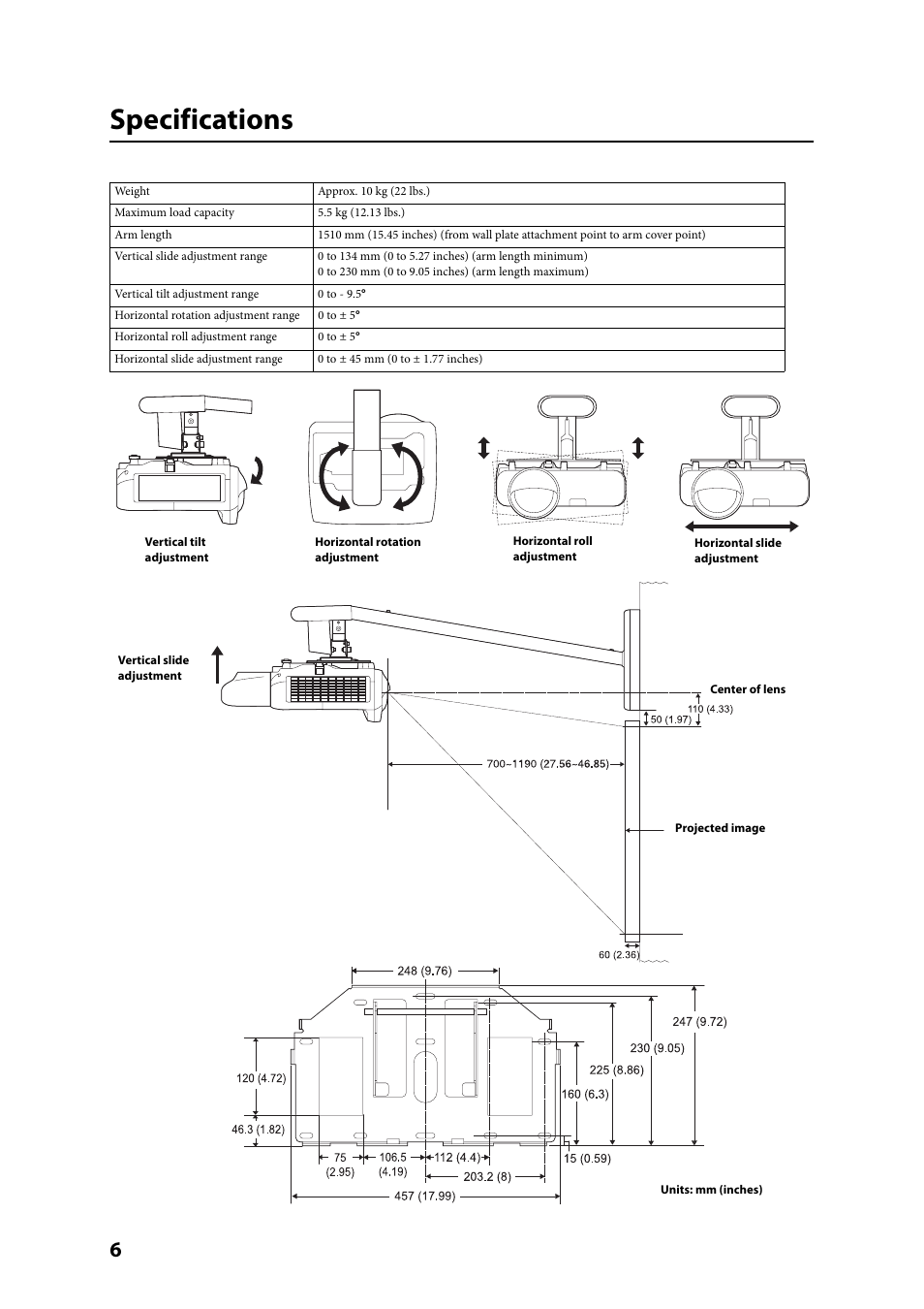 Specifications | Epson ELPMB27 User Manual | Page 6 / 20