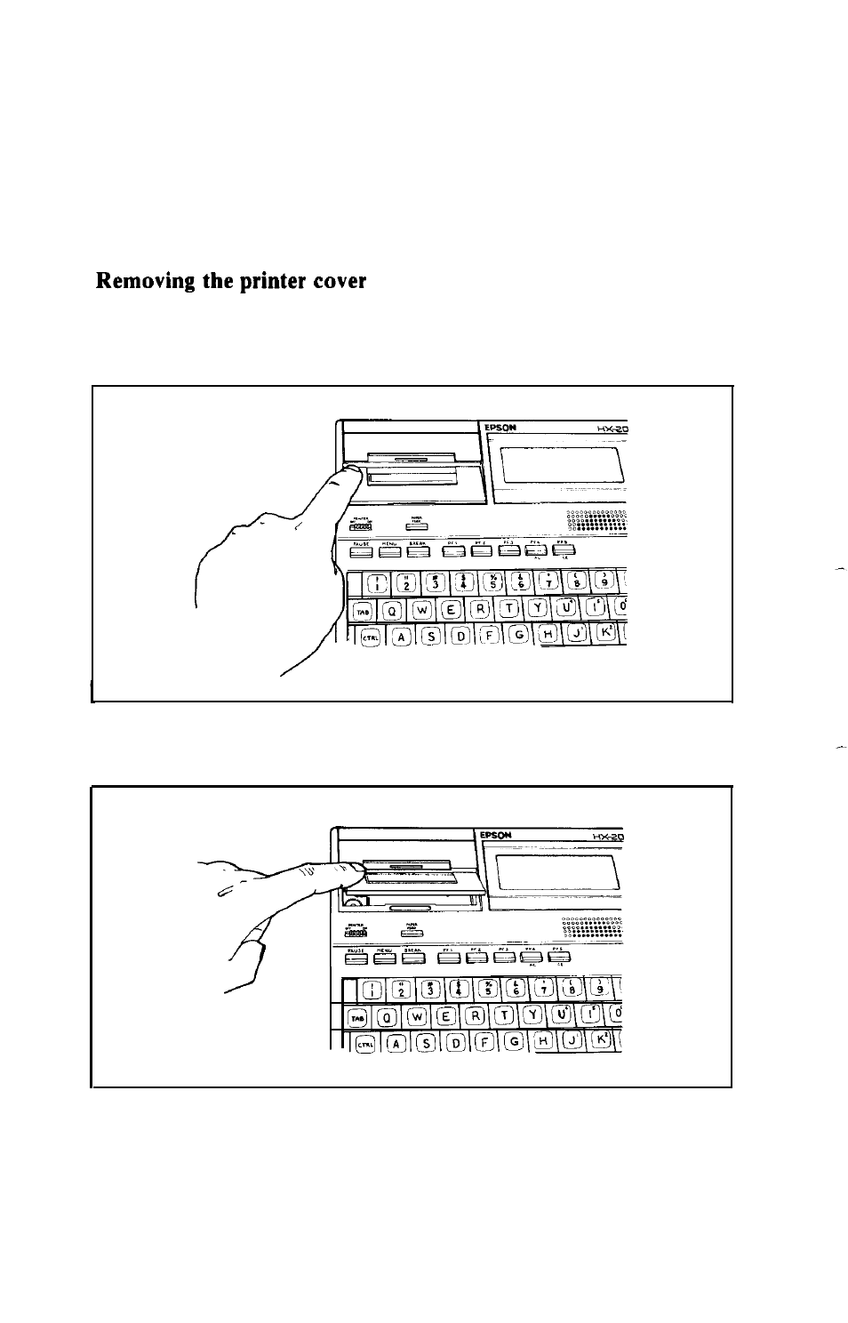 Removing the printer cover | Epson HX-20 User Manual | Page 21 / 75