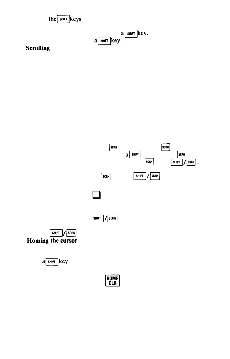 Scrolling, Homing the cursor | Epson HX-20 User Manual | Page 44 / 75