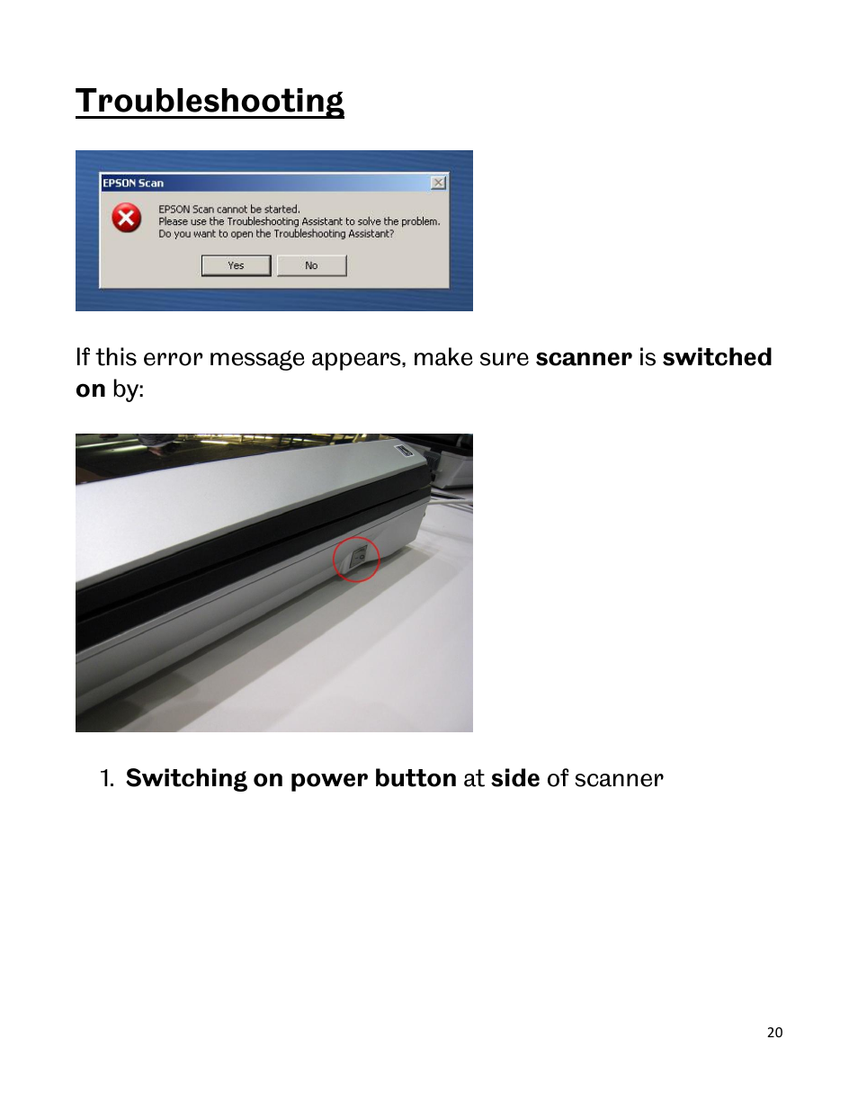 Troubleshooting | Epson A4 User Manual | Page 20 / 21