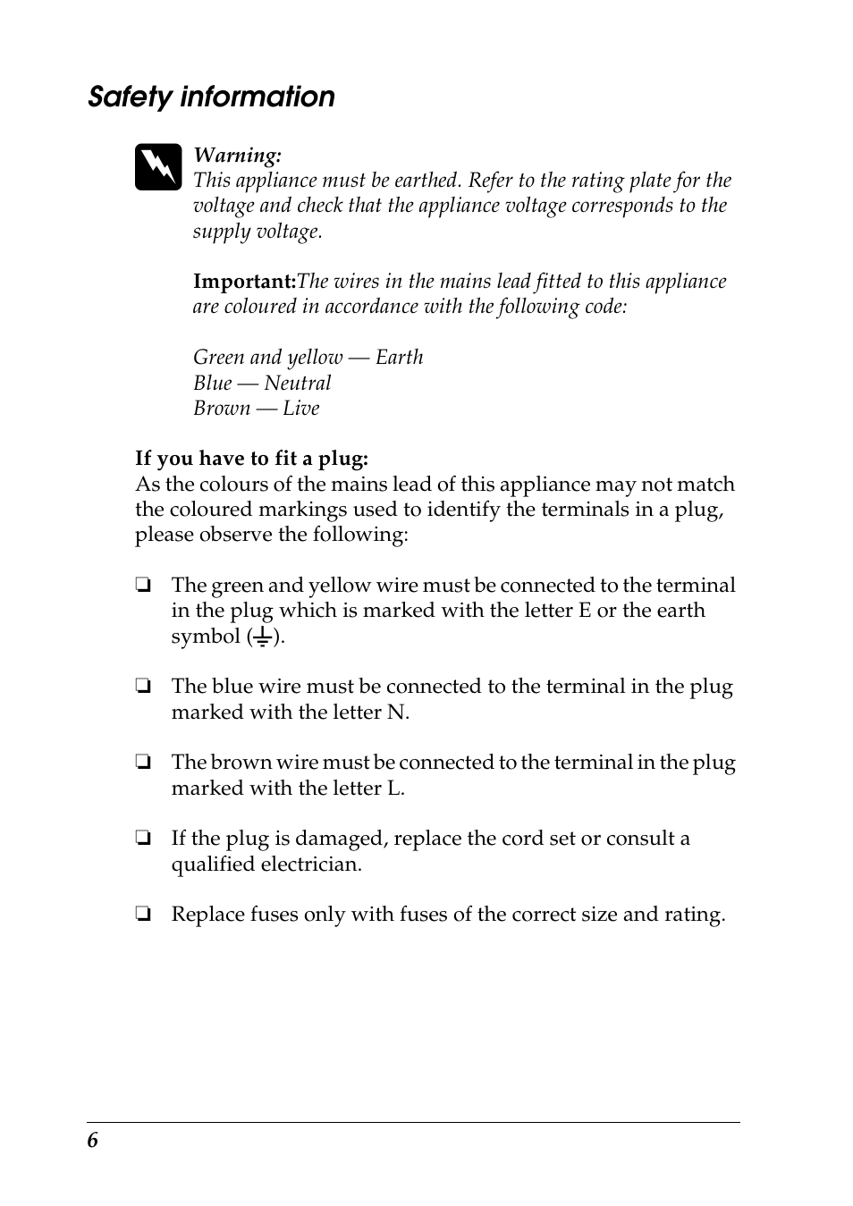 Safety information | Epson 1290 User Manual | Page 12 / 76