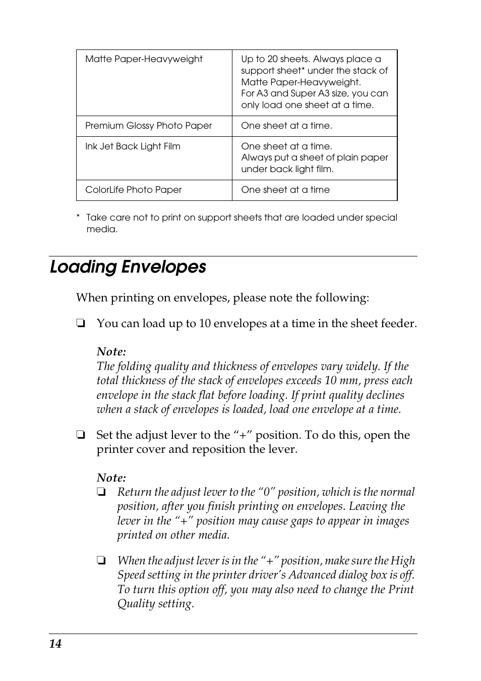 Loading envelopes | Epson 1290 User Manual | Page 20 / 76