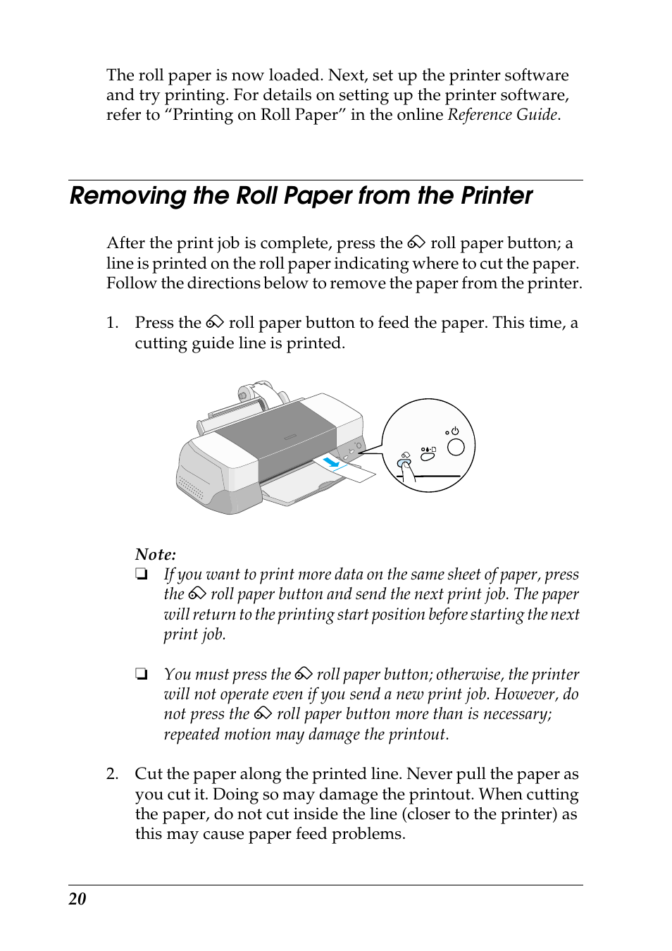 Removing the roll paper from the printer | Epson 1290 User Manual | Page 26 / 76