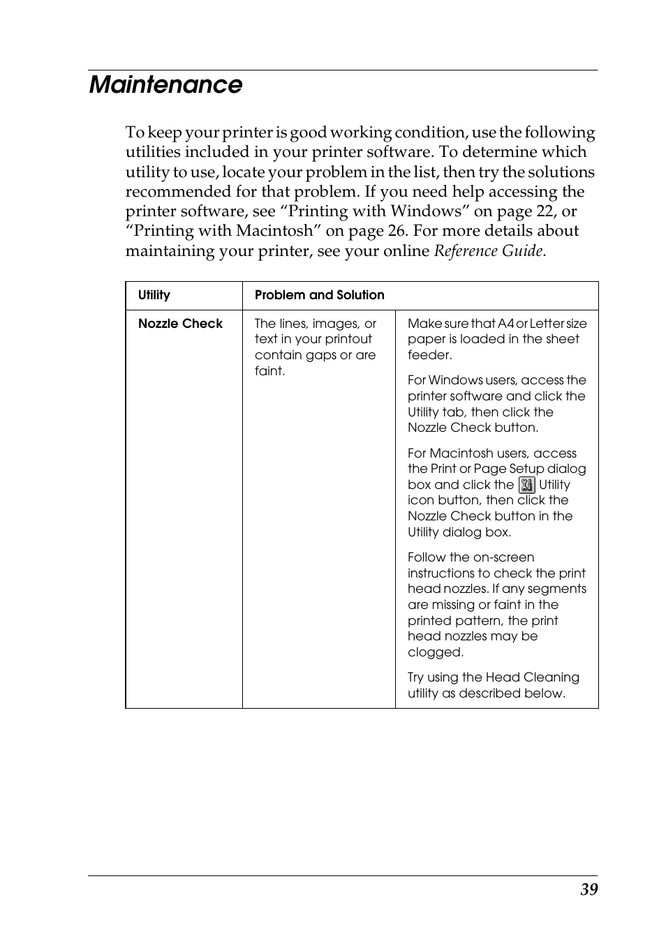 Maintenance | Epson 1290 User Manual | Page 45 / 76