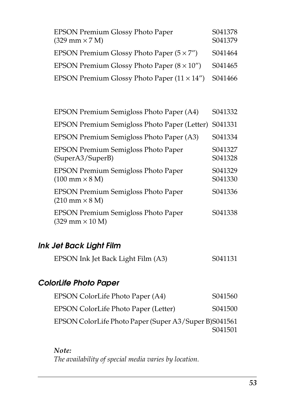 Ink jet back light film, Colorlife photo paper | Epson 1290 User Manual | Page 59 / 76