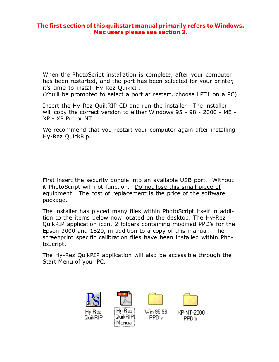 Install windows, Installing hy-rez quikrip - windows, Using hy-rez quikrip - windows | Epson 1520 User Manual | Page 4 / 40