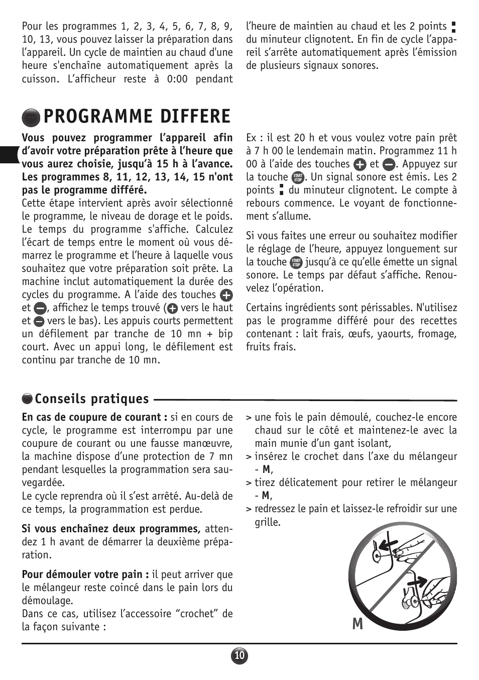 Programme differe, Conseils pratiques | Moulinex OW310E32 User Manual | Page 10 / 128