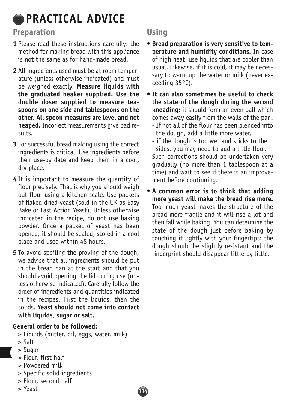 Practical advice, Preparation, Using | Moulinex OW310E32 User Manual | Page 114 / 128