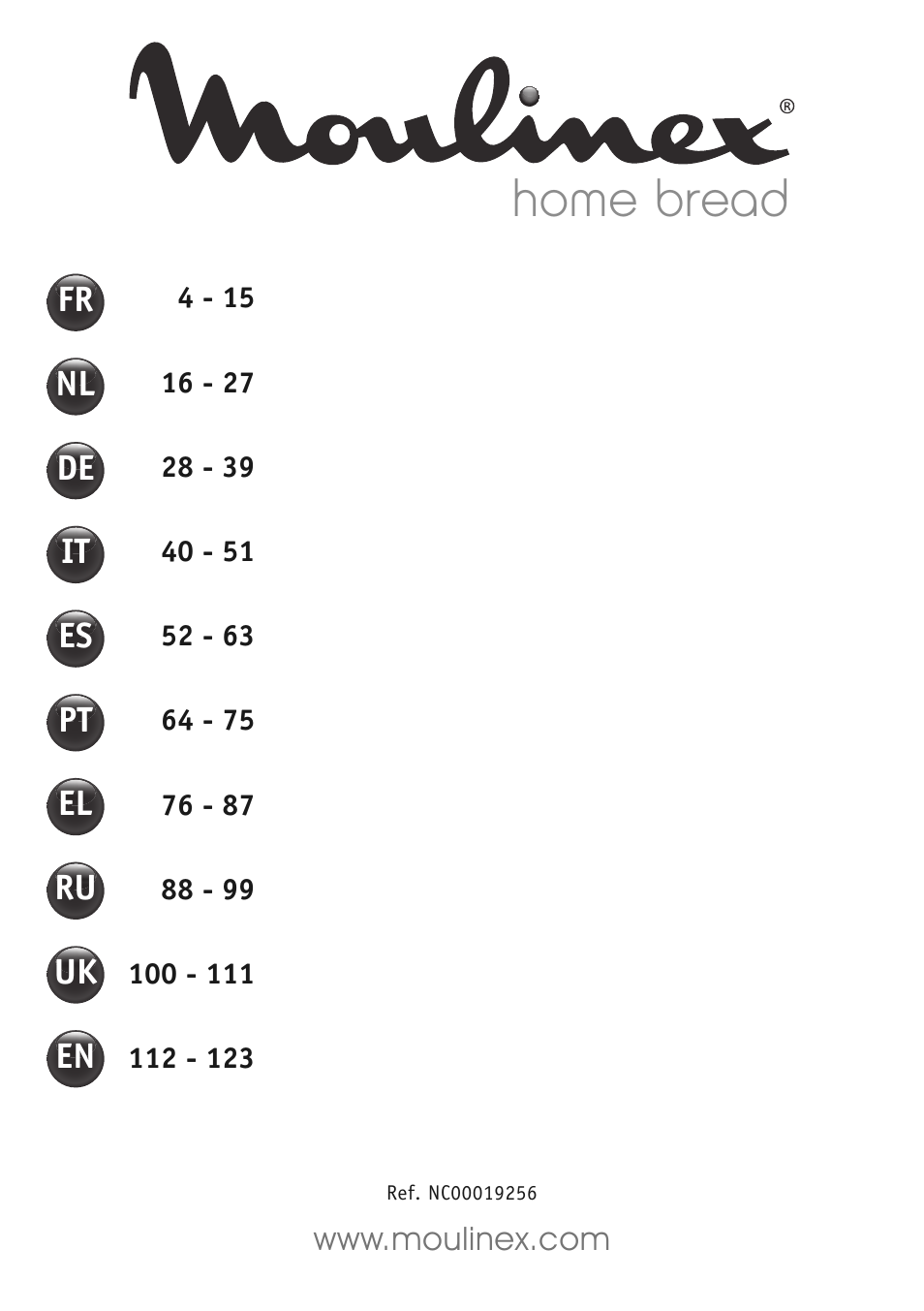 Home bread | Moulinex OW310E32 User Manual | Page 128 / 128