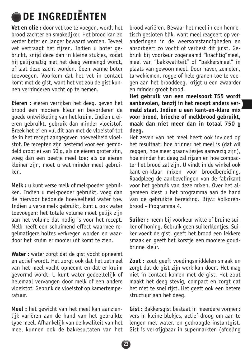 De ingrediënten | Moulinex OW310E32 User Manual | Page 23 / 128