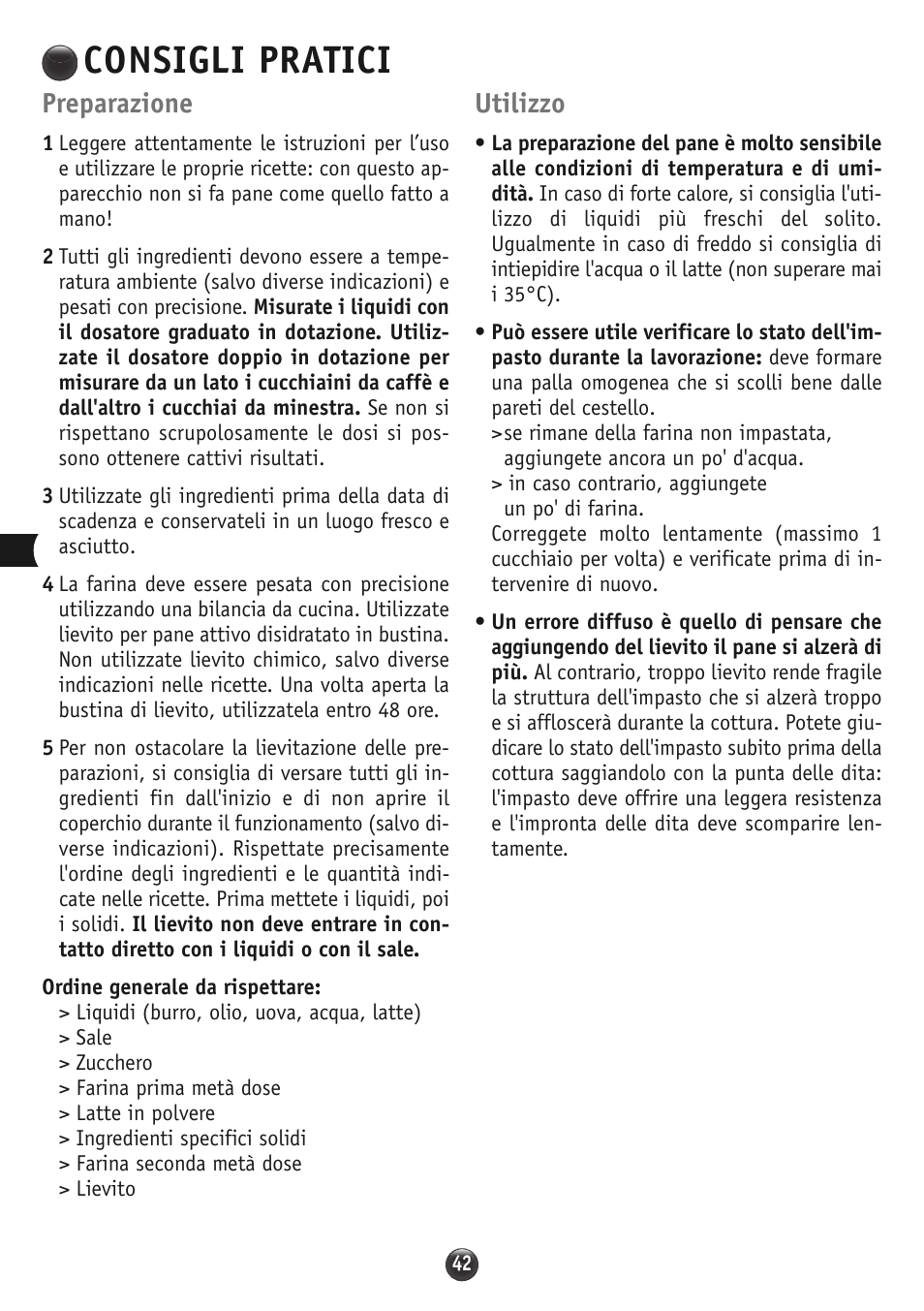 Consigli pratici, Preparazione, Utilizzo | Moulinex OW310E32 User Manual | Page 42 / 128