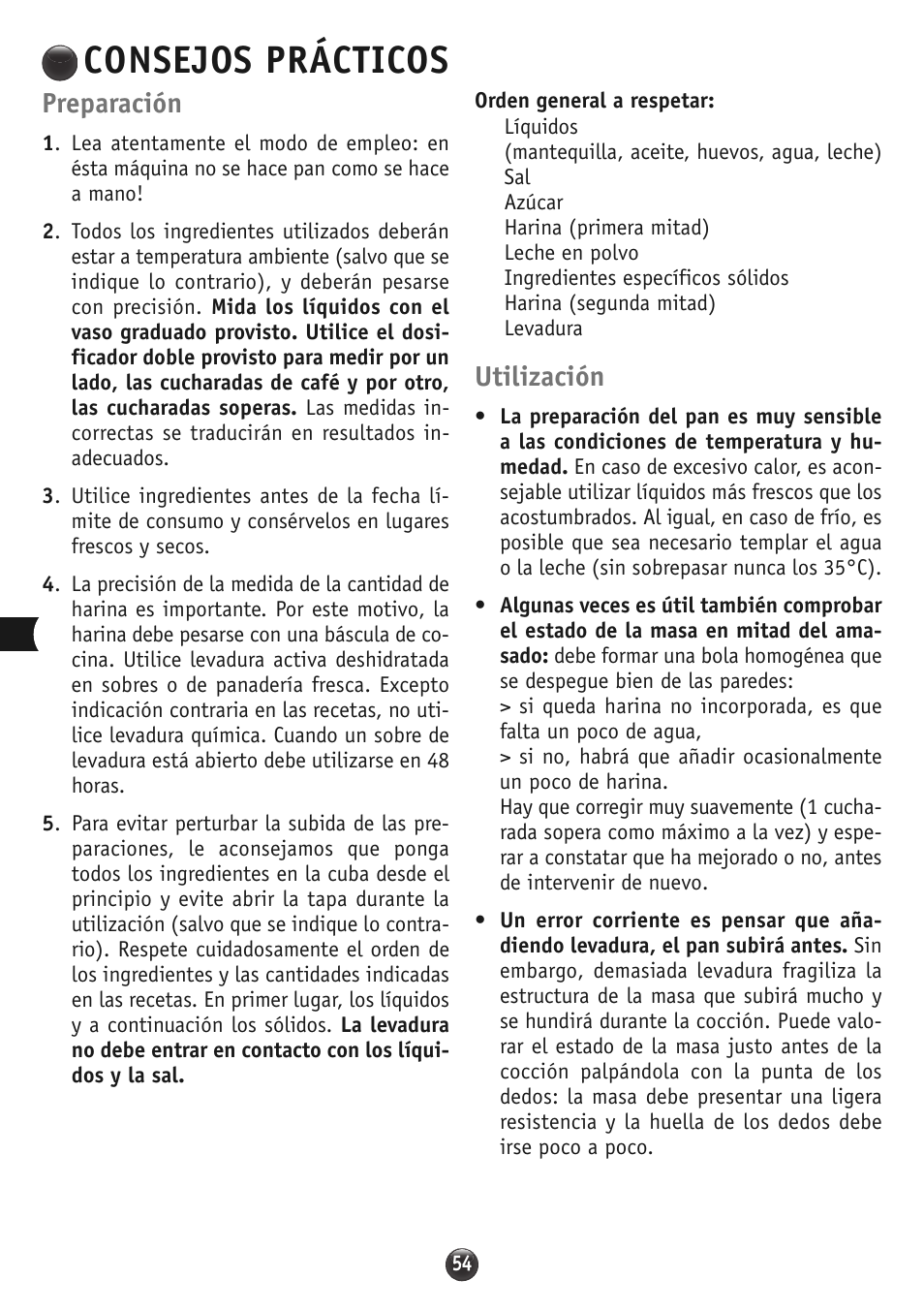 Consejos prácticos, Preparación, Utilización | Moulinex OW310E32 User Manual | Page 54 / 128
