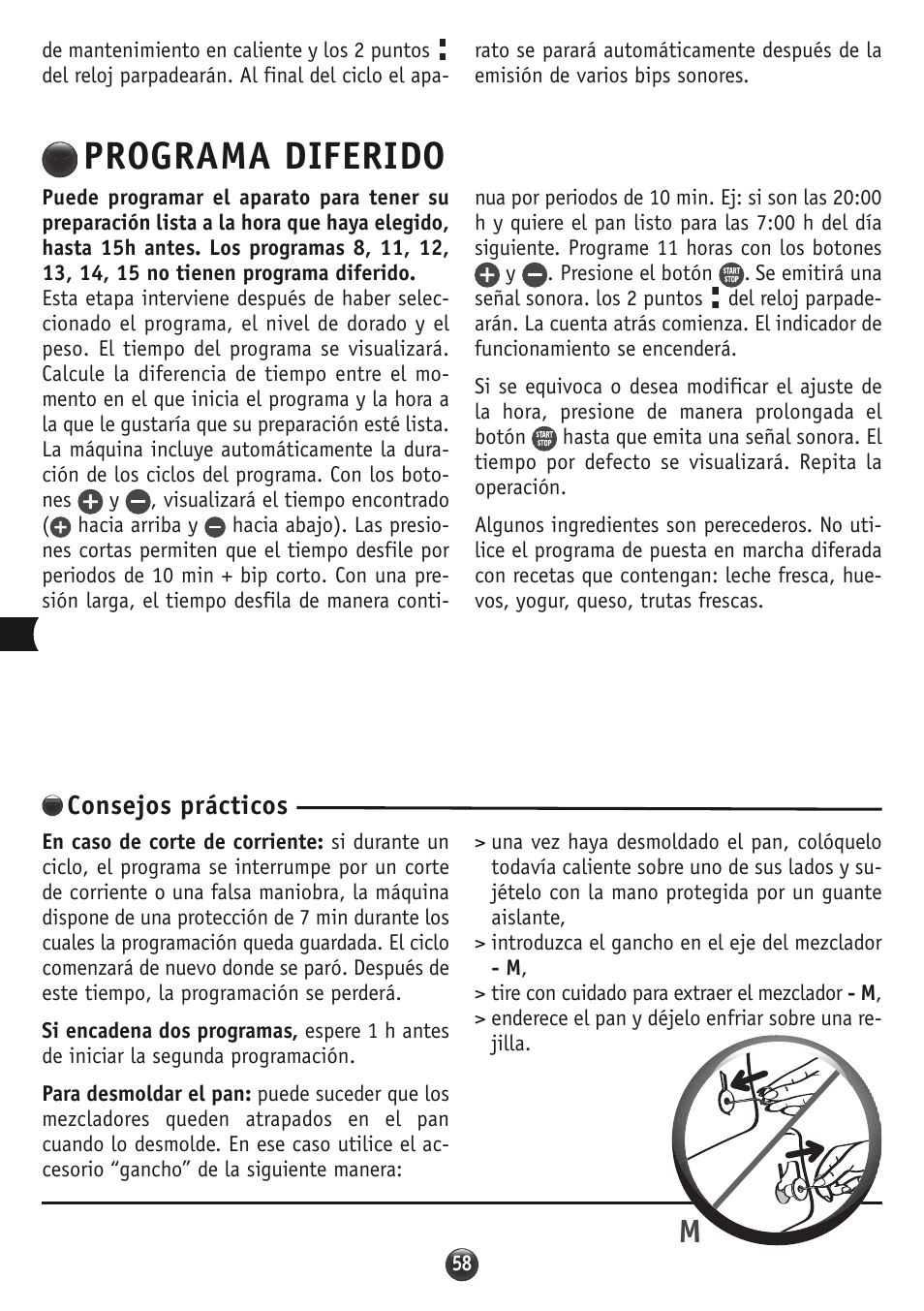 Programa diferido, Consejos prácticos | Moulinex OW310E32 User Manual | Page 58 / 128