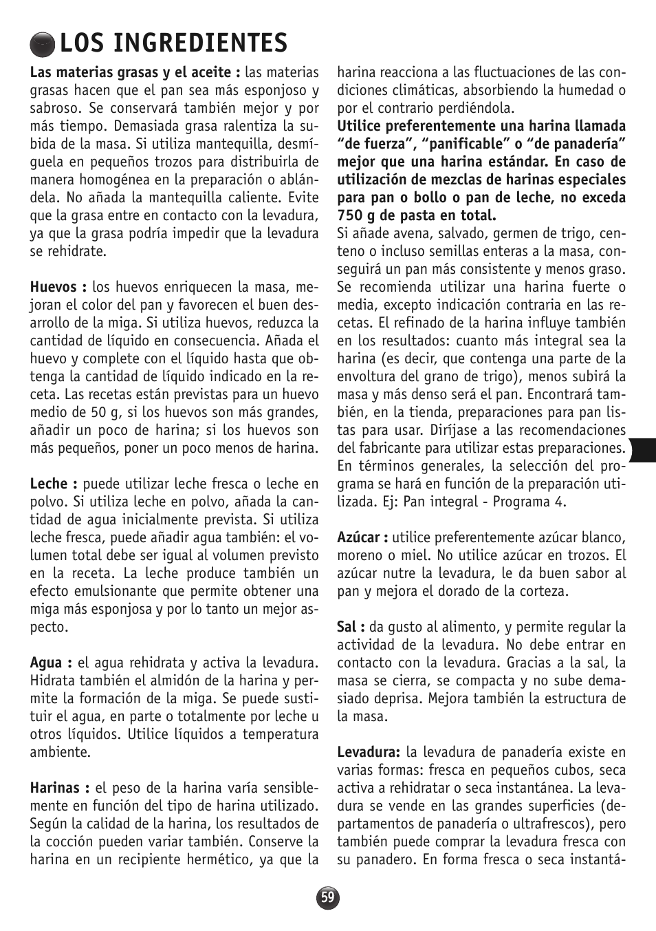 Los ingredientes | Moulinex OW310E32 User Manual | Page 59 / 128