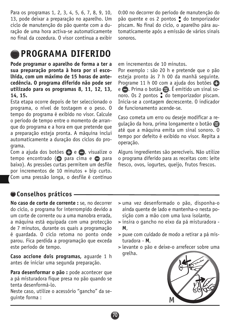 Programa diferido, Conselhos práticos | Moulinex OW310E32 User Manual | Page 70 / 128